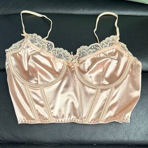 Forever 21 Satin Lace Longline Bralette in Blush